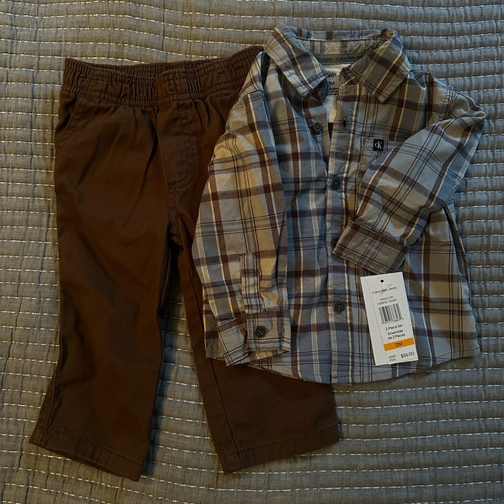 Calvin Klein Jeans Blue and Brown Plaid Shirt